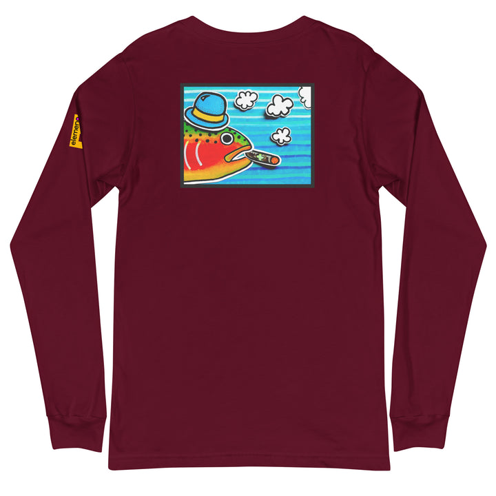 Fish with Blue Hat & Cigar - Long Sleeve T - Image on Back